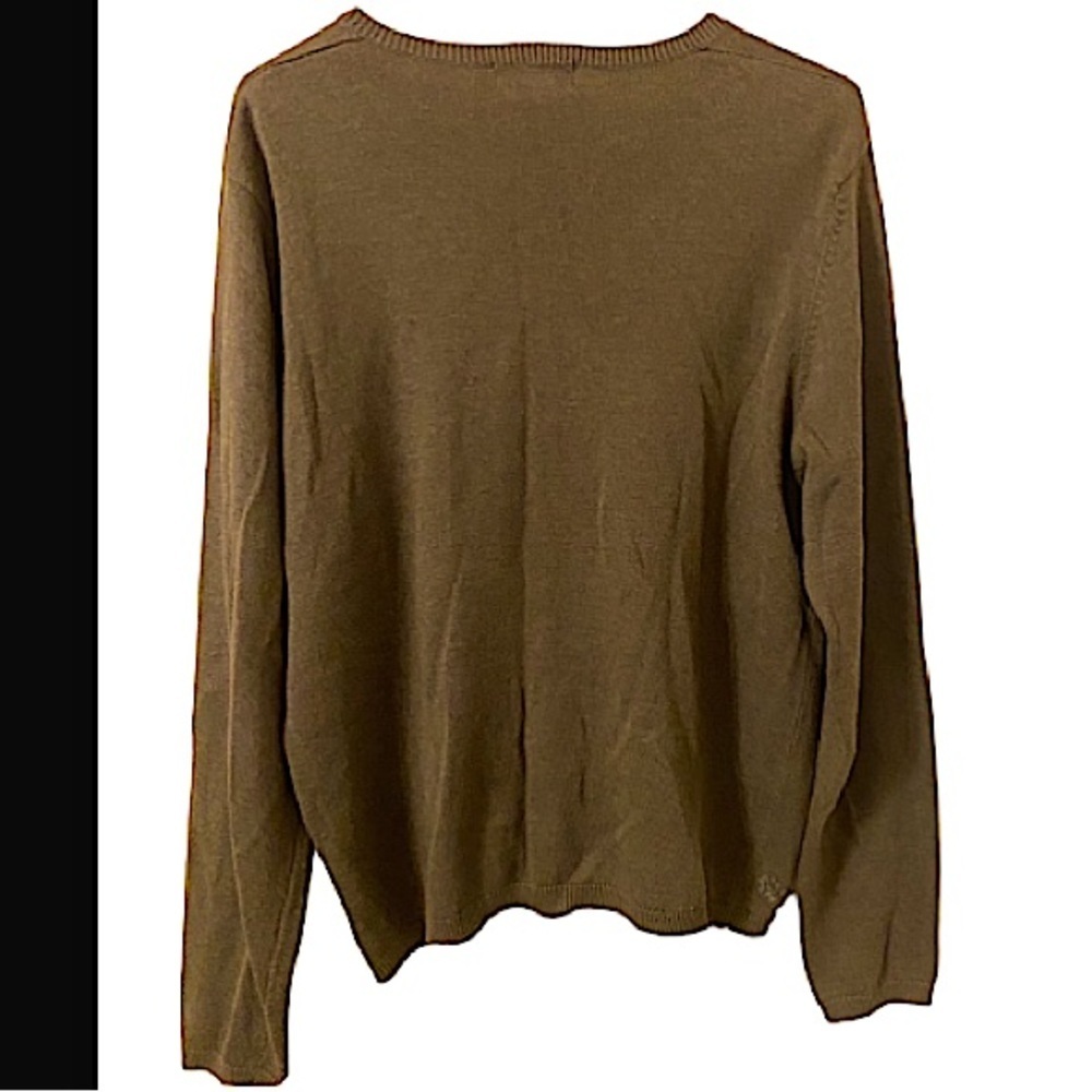 Van Heusen Granny Style Dark Olive Flower Embroidery Button Sweater. - Picture 2 of 5